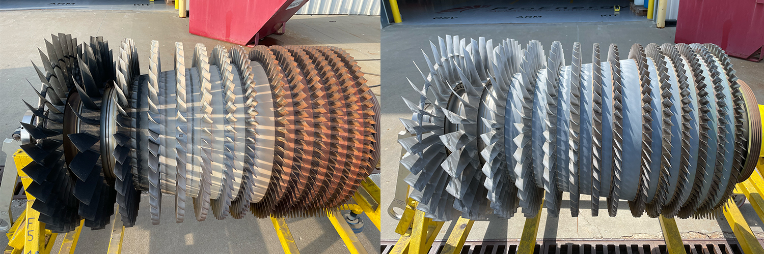 Dry Ice Blasting for Gas Turbine Generator Rotor with Blades & Discs