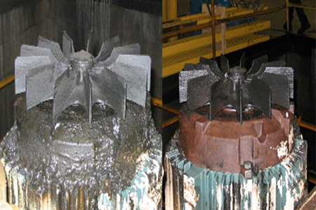 Electric motor before and after dry ice blasting
